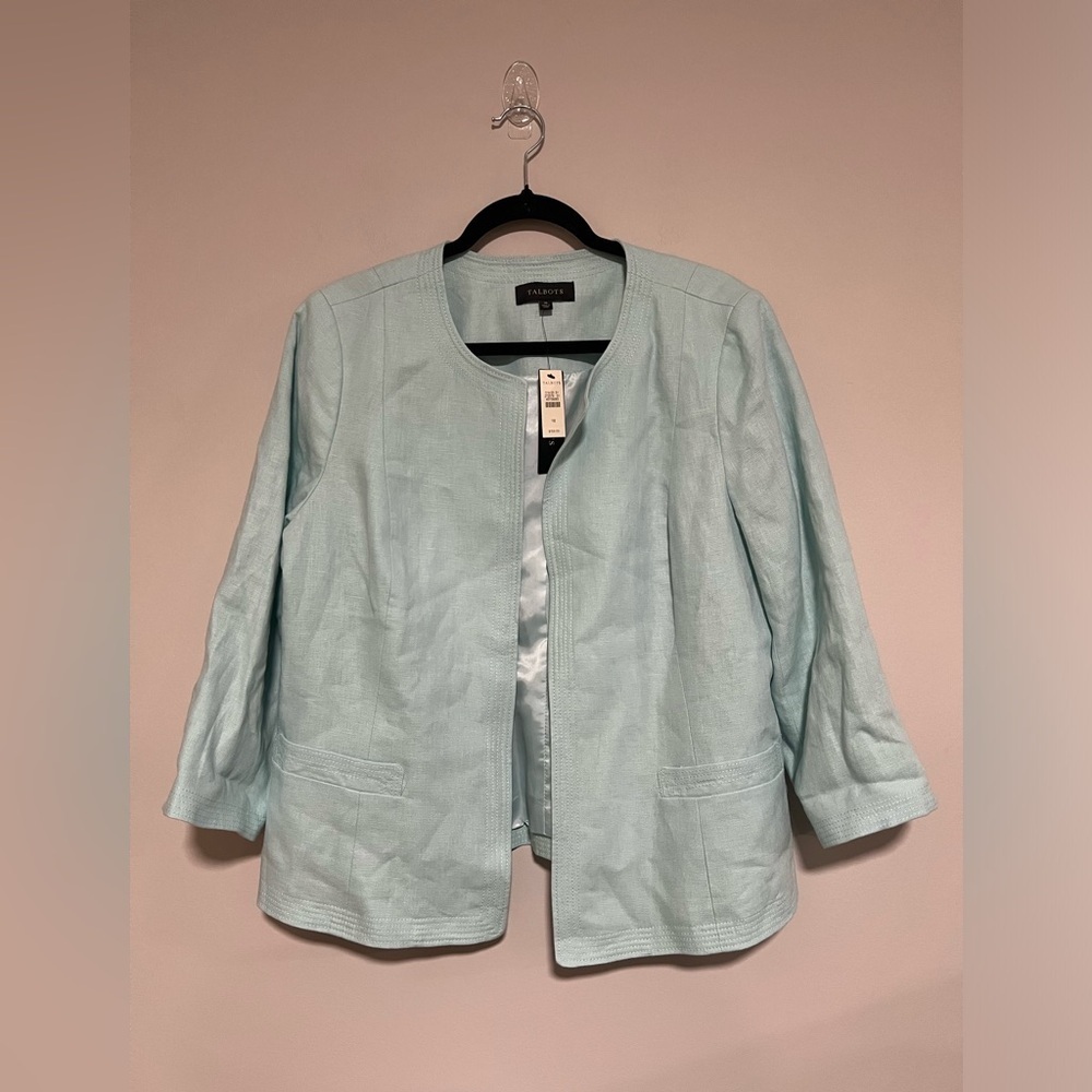 Talbots Seafoam Green Linen Blazer Jacket Size 16 Coastal Classic Preppy NWT